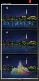 景区湖边节日亮化效果