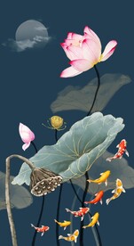 荷花九鱼玄关