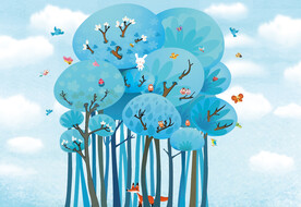 手绘卡通树林狐狸与兔子