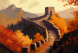油画 长城秋色