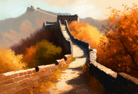 油画 长城秋色