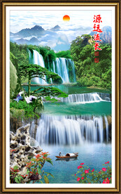 源远流长瀑布山水画