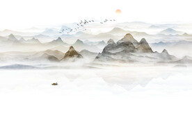 中式水墨山水画沙发背景墙