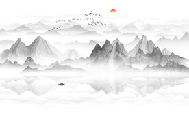 新中式壁画山水画电视背景墙