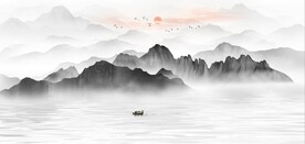 新中式抽象水墨山水风景背景墙