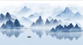 新中式抽象水墨山水风景背景墙