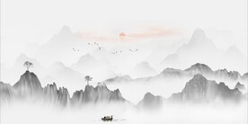 新中式抽象水墨山水风景背景墙