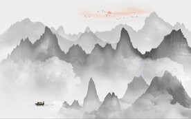 新中式抽象水墨山水风景背景墙