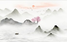 新中式抽象水墨山水风景背景墙