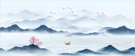 新中式抽象水墨山水风景背景墙
