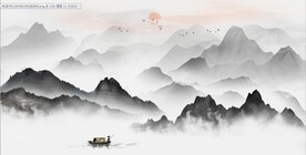 新中式抽象水墨山水风景背景墙