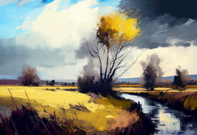 当代油画 溪水潺潺