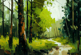 当代油画 林间小溪