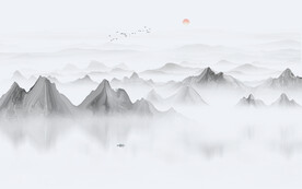 中式水墨山水画电视背景墙