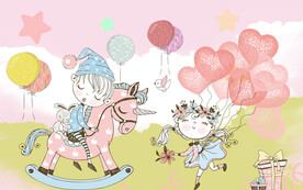 卡通儿童房少女背景墙