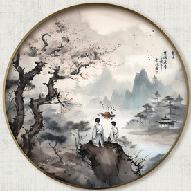 圆形中式山水画