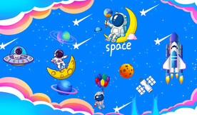 卡通星空宇航员儿童房
