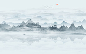 意境水墨山水画背景墙