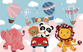 卡通大象狮子儿童背景墙