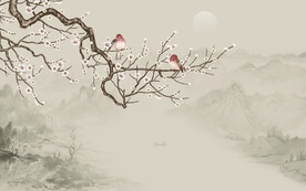 新中式手绘花鸟梅花背景墙装饰画