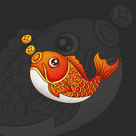 手绘国潮锦鲤插画