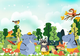 卡通儿童房鳄鱼海马大象背景