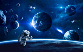 蓝色太空星球宇航员银河宇宙背景