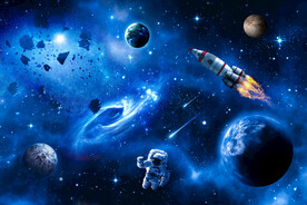 太空宇航员火箭星球陨石星空背景