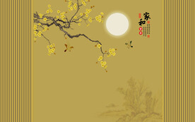 新中式花鸟画格栅背景墙