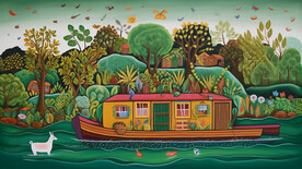 春天插画湖面上的游玩帆船