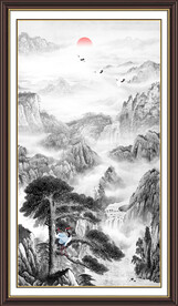 水墨国画迎客松