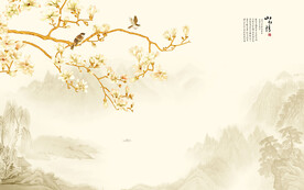 新中式工笔花鸟画电视背景墙