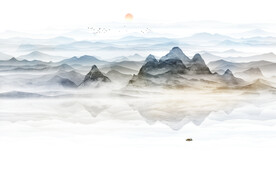 禅意水墨山水画背景墙