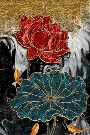 荷花九鱼艺术画