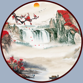 圆形中式山水画