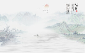 新中式水墨山水背景墙