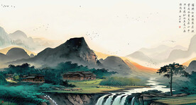 江南水墨山水画