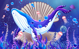 卡通鲸鱼儿童背景墙