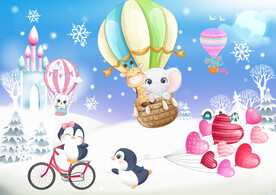 卡通企鹅儿童房背景