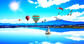 蓝天白云湖泊倒影