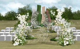 白绿色系户外婚礼现场效果图