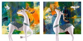 高端抽象麋鹿油画