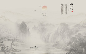 新中式山水情背景墙