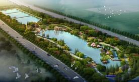 航拍农庄池塘荷花塘