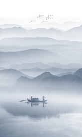 意境禅意水墨山水画