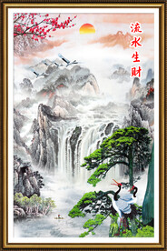 迎客松山水瀑布装饰画