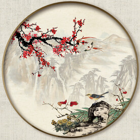 圆形花鸟山水画