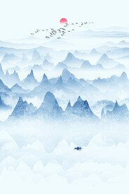 中式玄关水墨山水画