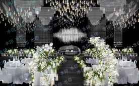 韩式白绿色系水晶婚礼现场效果图