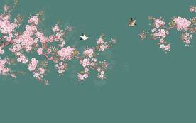 中式床头花鸟画背景墙壁画